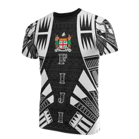 Fiji T Shirt Fijian Coat of Arms Polynesian Tattoo Style Unisex Black - Polynesian Pride