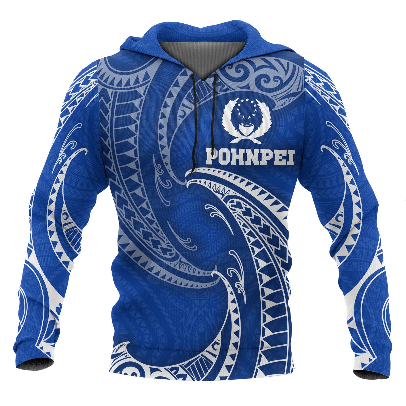 Pohnpei Micronesia Hoodie Blue Tribal Wave Unisex Blue - Polynesian Pride