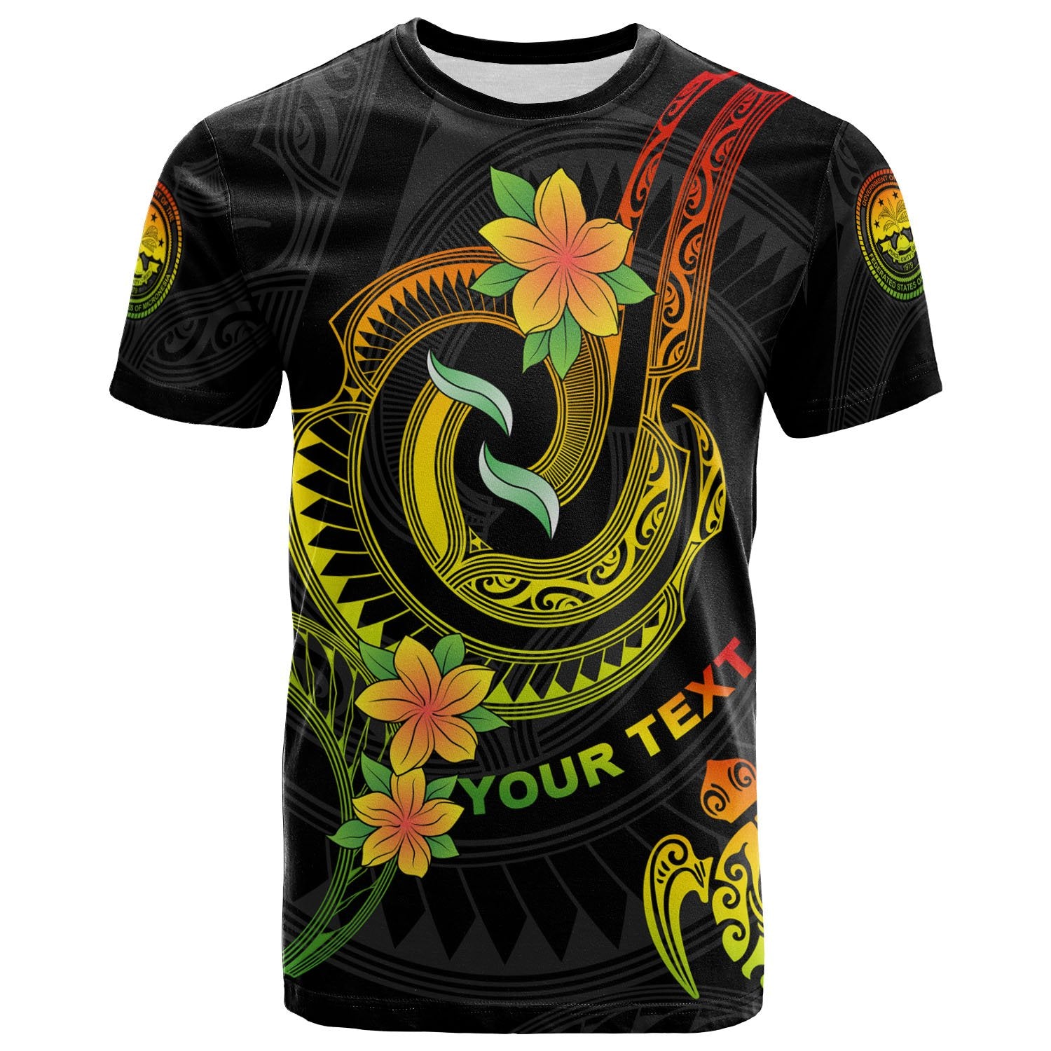 Federated States of Micronesia Custom T Shirt Reggae Plumeria Flowers with Spiral Patterns Unisex Art - Polynesian Pride