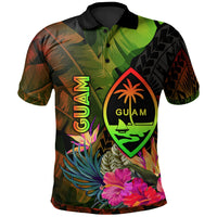 Guam Polynesian Polo Hibiscus and Banana Leaves Unisex Reggae - Polynesian Pride
