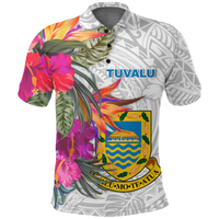 Tuvalu Polynesian Hibiscus White Pattern Polo Shirt LT12 Art - Polynesian Pride