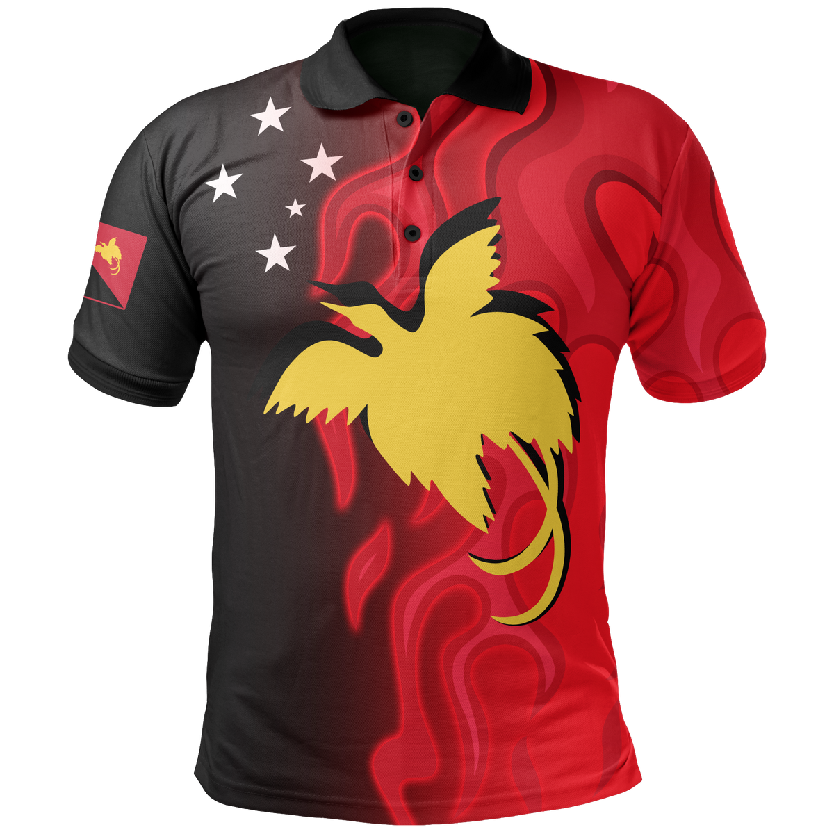 Papua New Guinea Polo Shirt PNG Flag Flame Unisex RED - Polynesian Pride