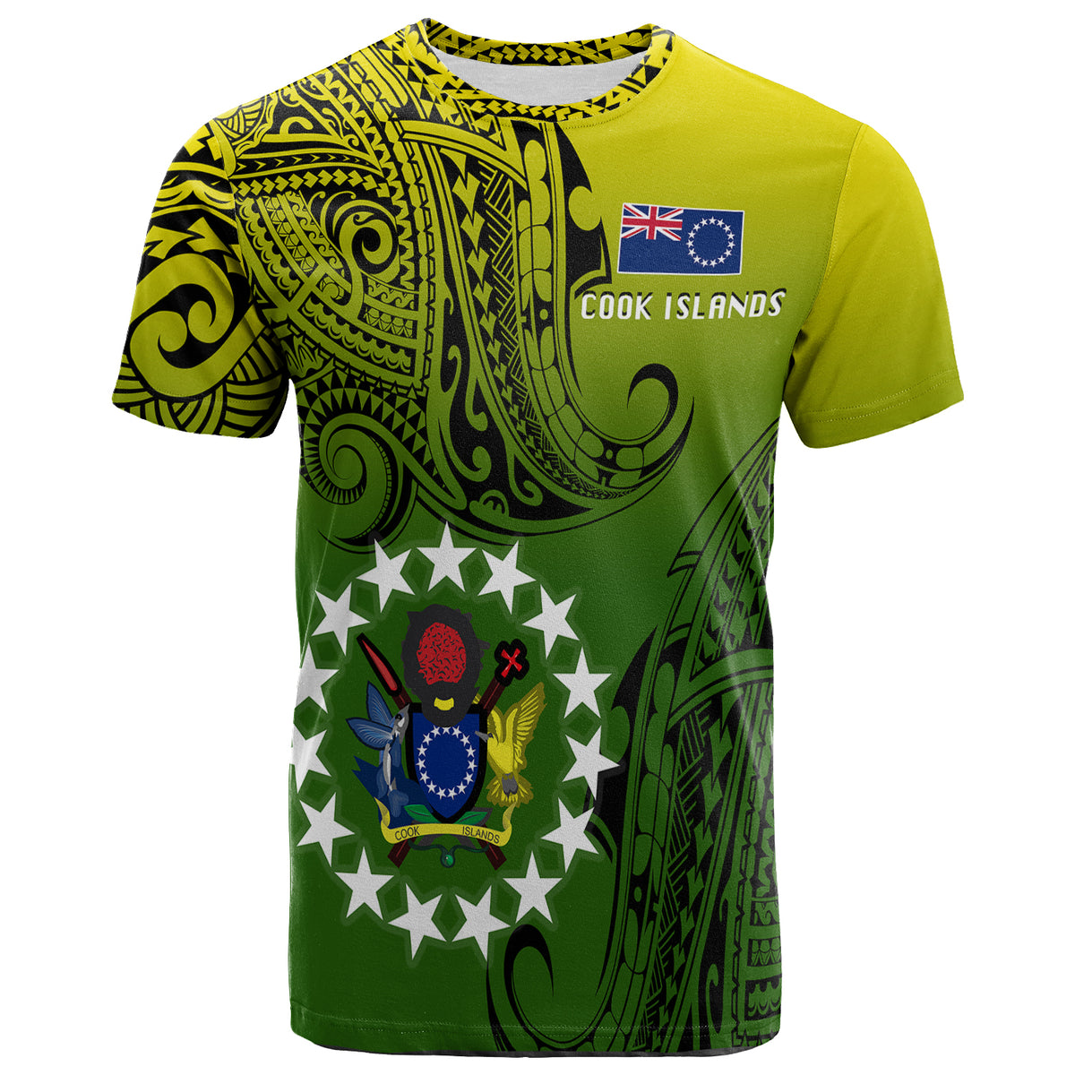 Cook Islands Patterns With Coat of Arms T Shirt LT20 Unisex Green - Polynesian Pride