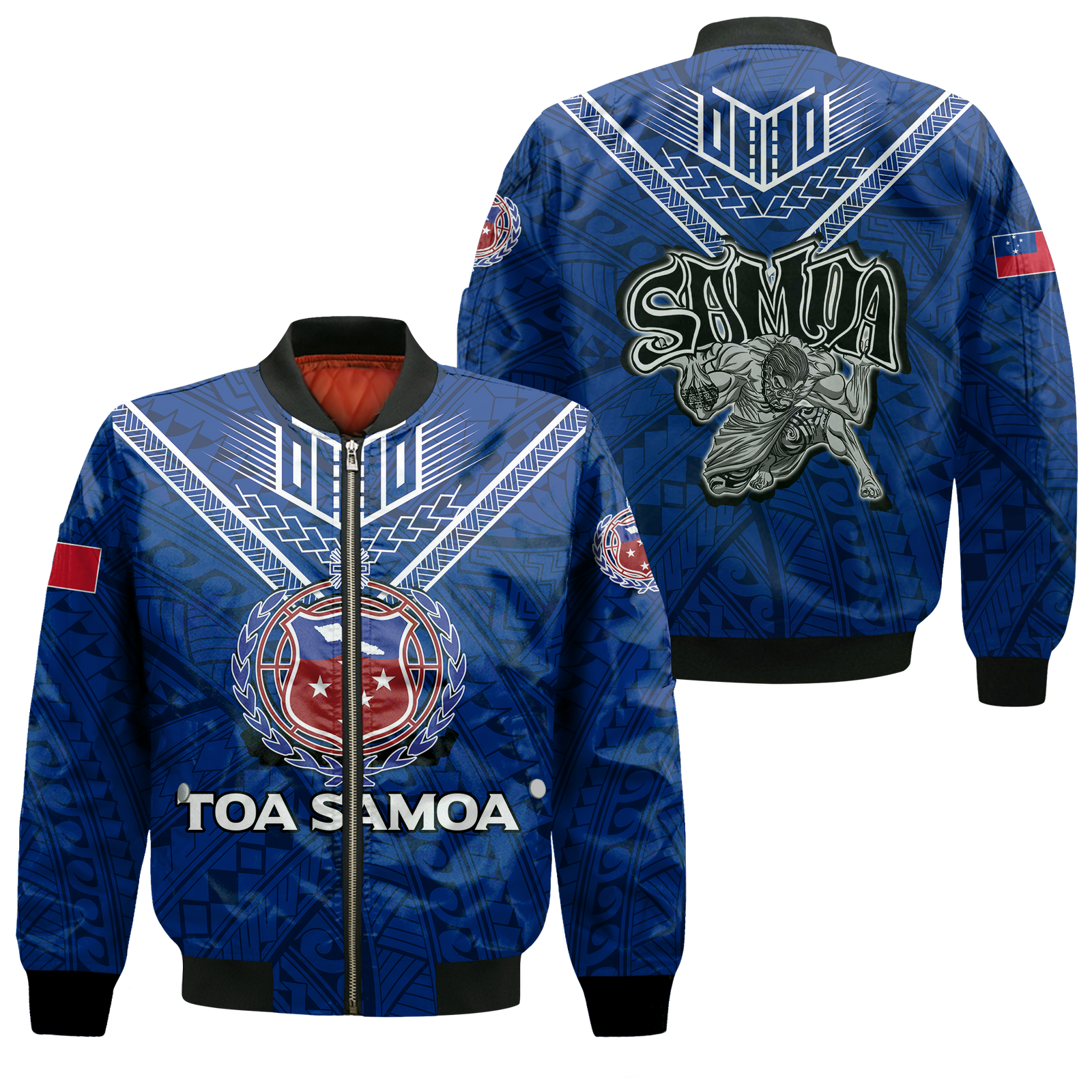 Toa Samoa Rugby Bomber Jacket - Samoan Warrior Pride - LT12 Unisex Blue - Polynesian Pride