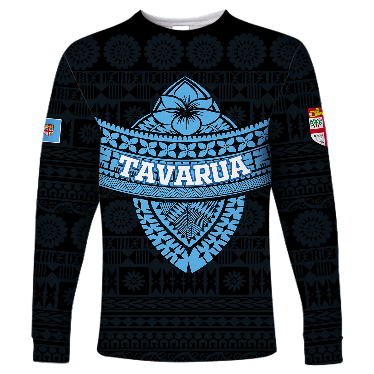 Tavarua Fiji Tapa Tribal Long Sleeve Shirt - LT12 Unisex Blue - Polynesian Pride