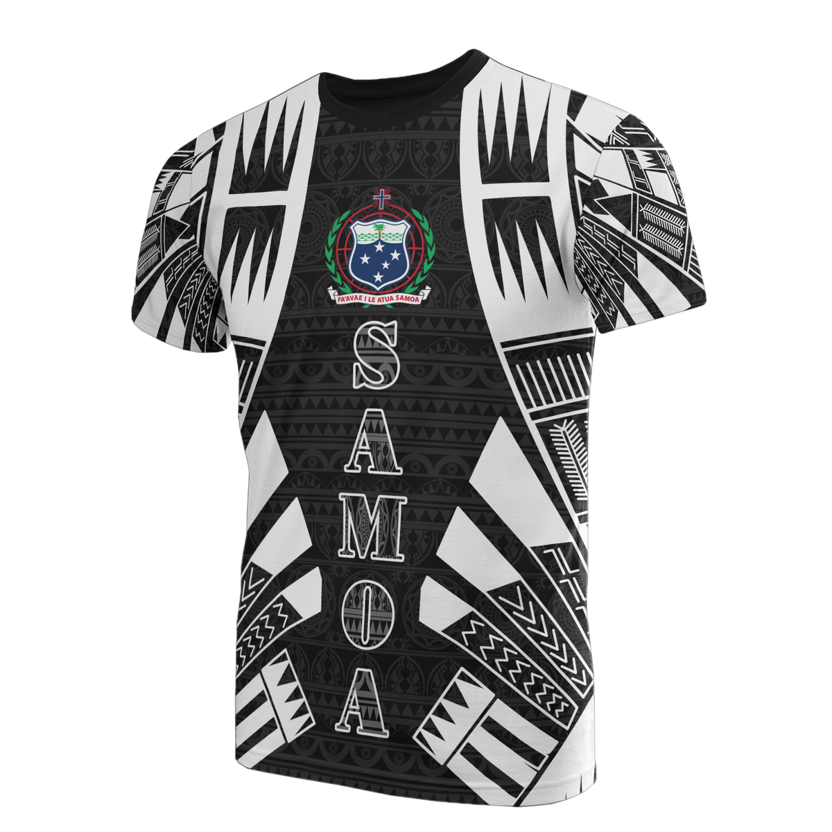Samoa T Shirt Samoan Coat of Arms Polynesian Tattoo Style Unisex Black - Polynesian Pride