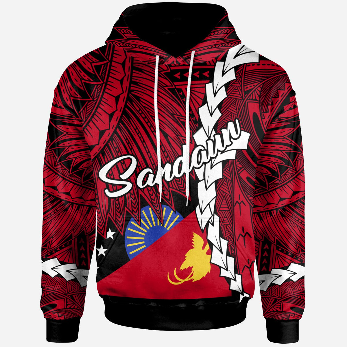 Papua New Guinea Sandaun Province Polynesian Hoodie Tribal Wave Tattoo Unisex Red - Polynesian Pride