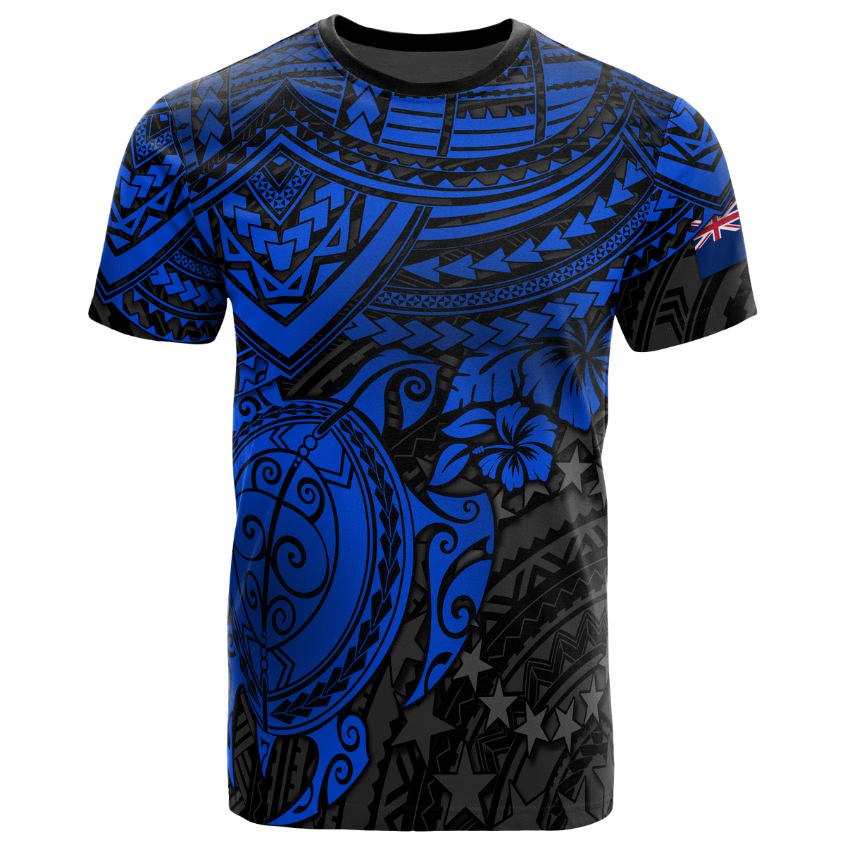 Cook Islands Polynesian T Shirt Cook Islands Flag Blue Turtle Hibiscus Unisex Blue - Polynesian Pride