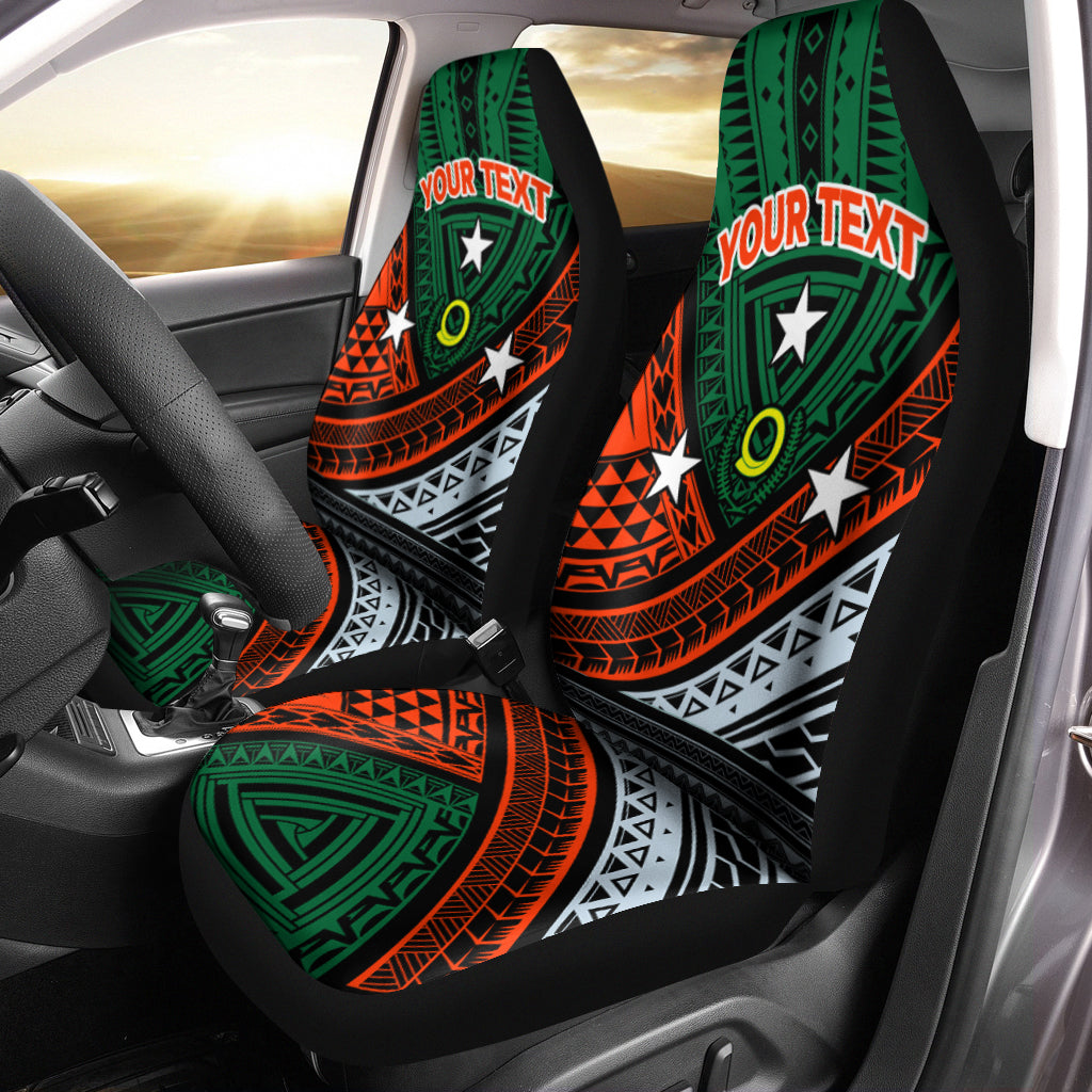 (Custom Personalised) Vanuatu Penama Province Tribal Pattern Car Seat Covers - LT12 Set of 2 Universal Fit Green - Polynesian Pride