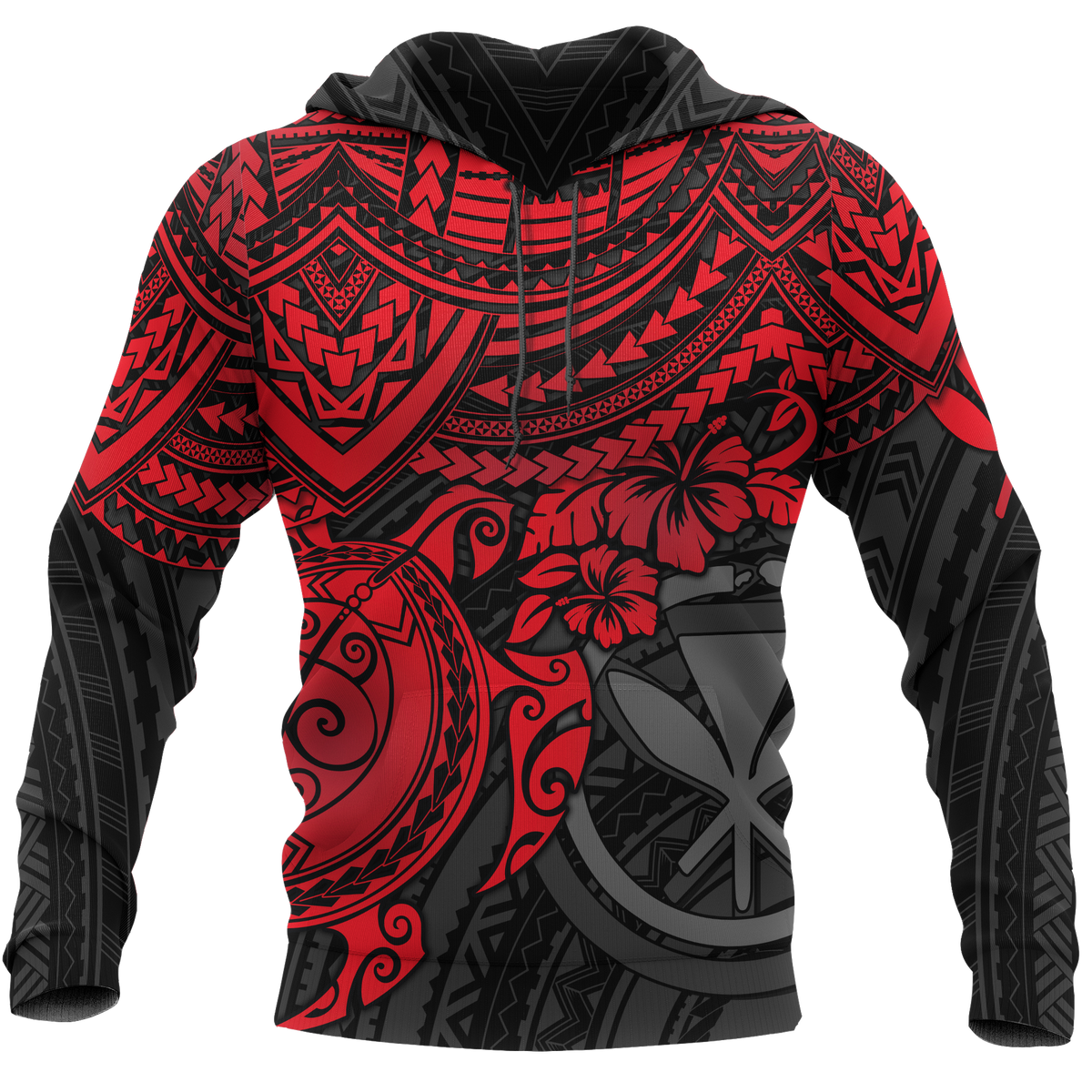 Polynesian Hawaii Hoodie Red Turtle Unisex RED - Polynesian Pride