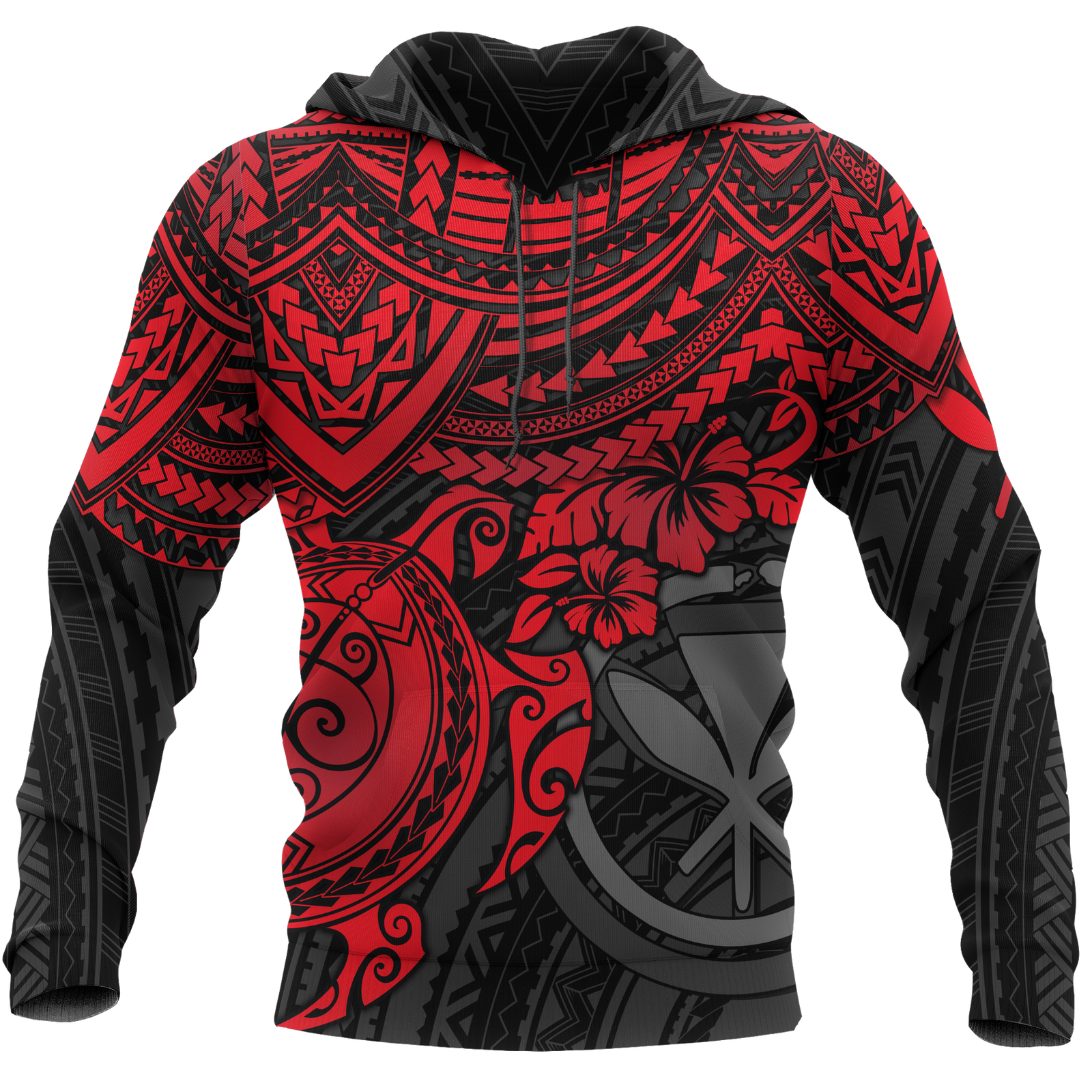 Polynesian Hawaii Hoodie Red Turtle Unisex RED - Polynesian Pride