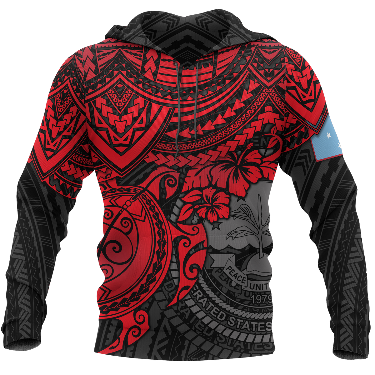 Federated States of Micronesia Hoodie Red Turtle Unisex RED - Polynesian Pride