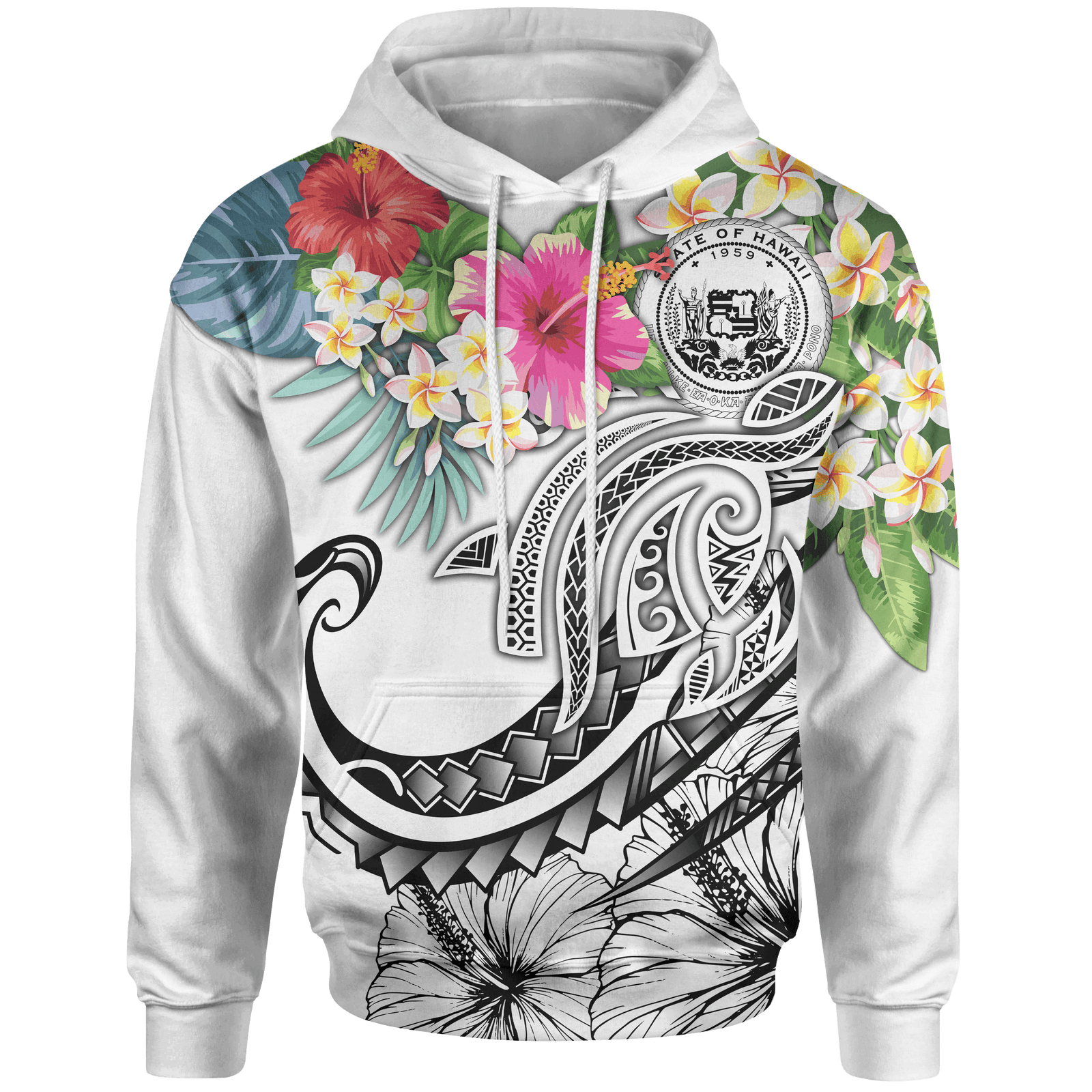 Polynesian Hawaii Hoodie Summer Plumeria (White) Unisex White - Polynesian Pride