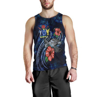 Cook Islands Polynesian Men Tank Top - Blue Turtle Hibiscus - Polynesian Pride