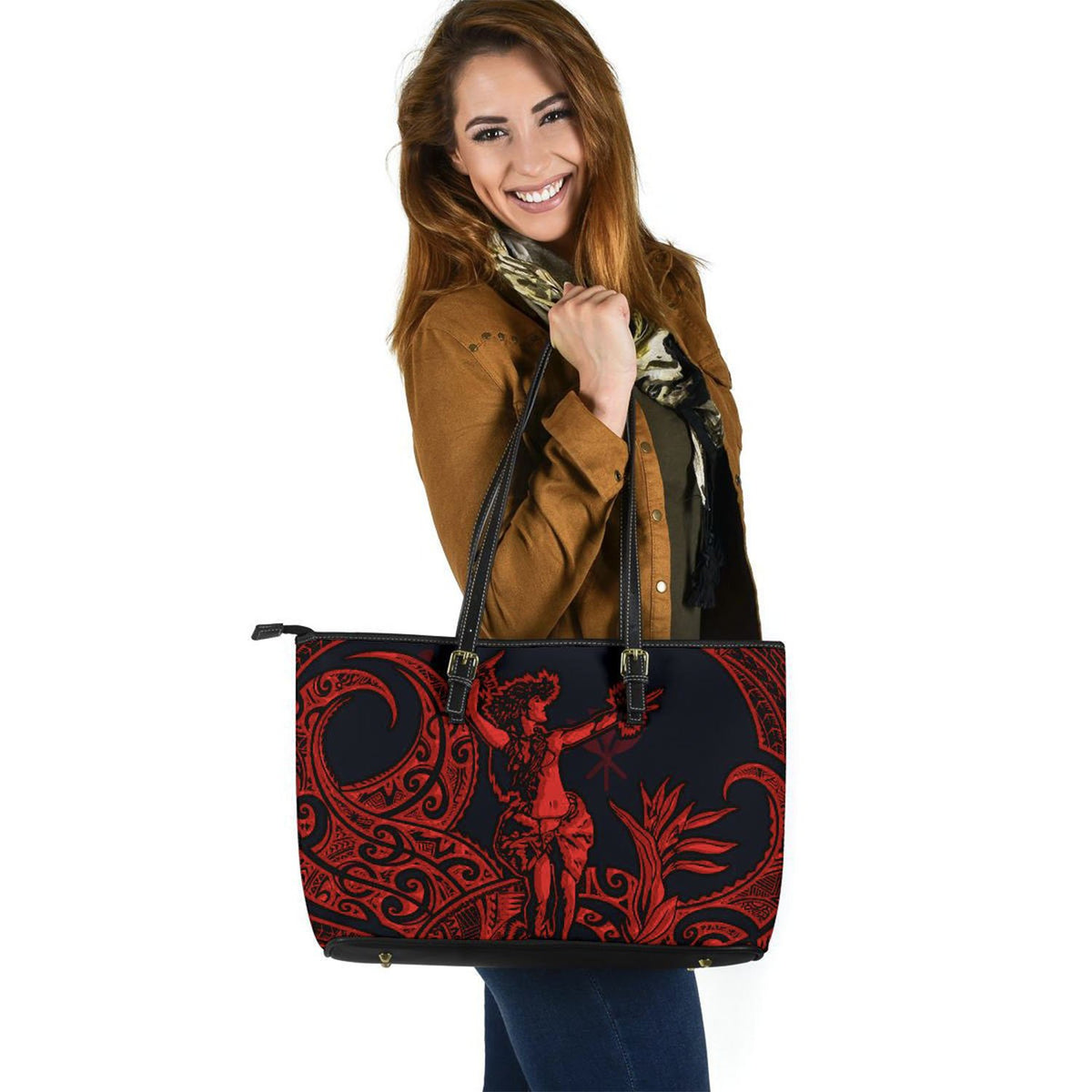 Polynesian Hawaii Leather Tote Bag - Hula Girl Red - Polynesian Pride