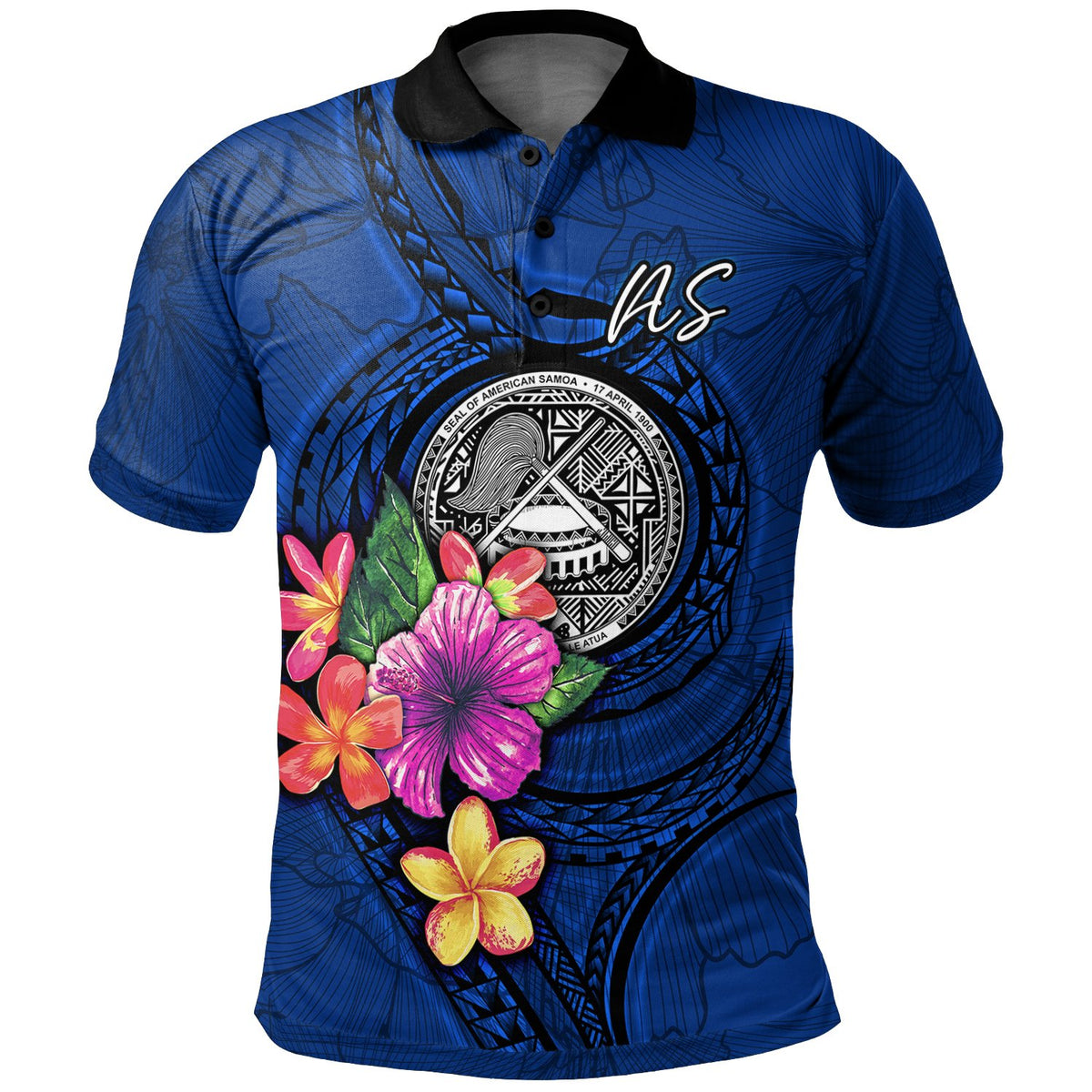 American Samoa Polynesian Polo Shirt Floral With Seal Blue Unisex Blue - Polynesian Pride