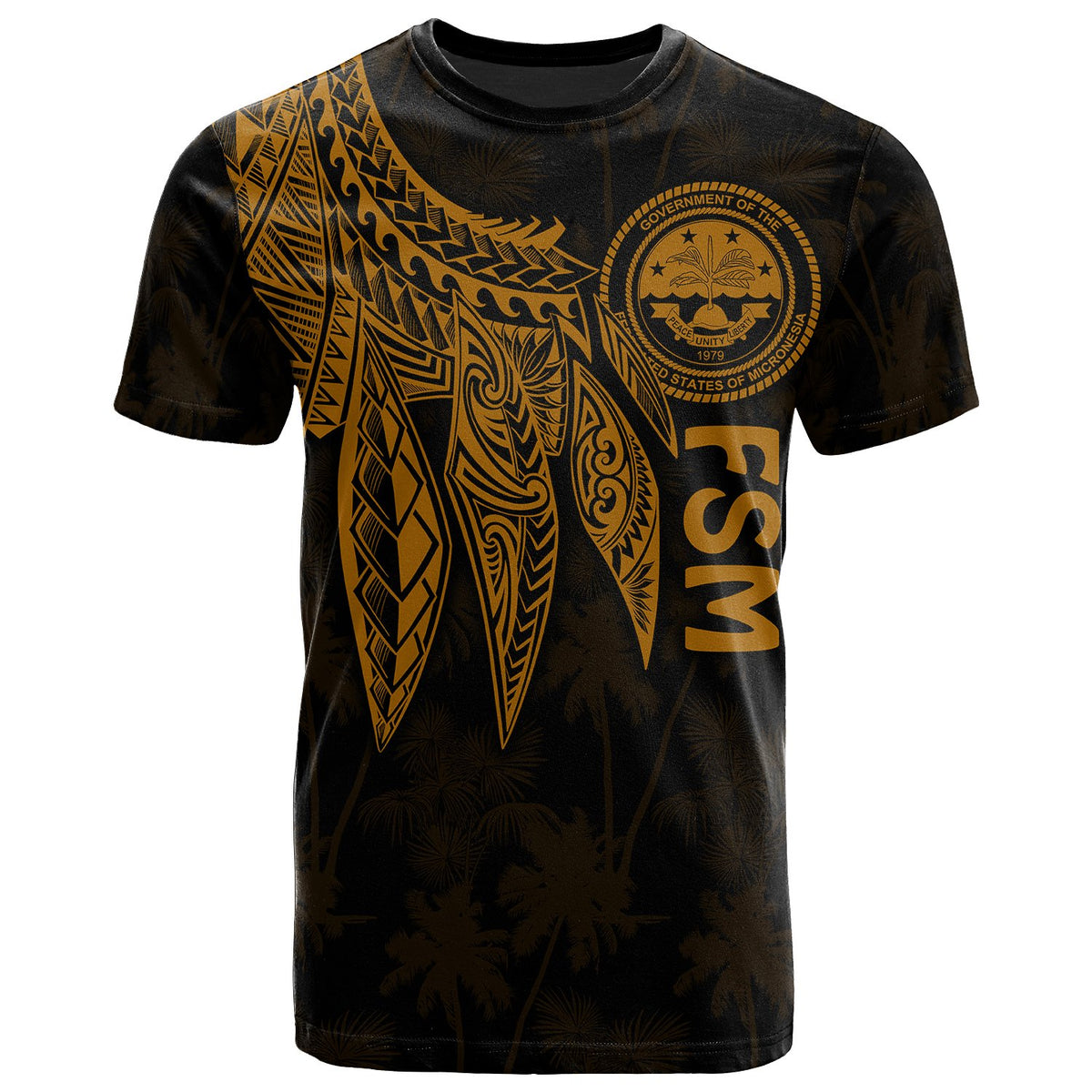 Federated States of Micronesia T Shirt Polynesian Wings (Golden) Unisex Golden - Polynesian Pride
