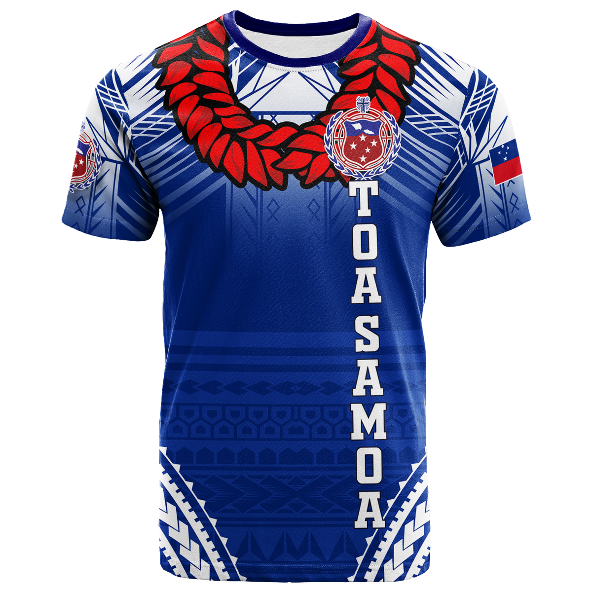 Toa Samoa Rugby Ula Fala Art T Shirt LT12 Blue - Polynesian Pride