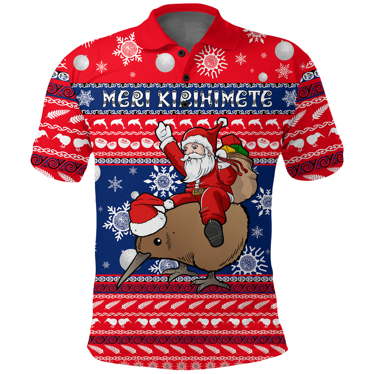 New Zealand Maori Meri Kirihimete Polo Shirt LT2 Adult RED - Polynesian Pride