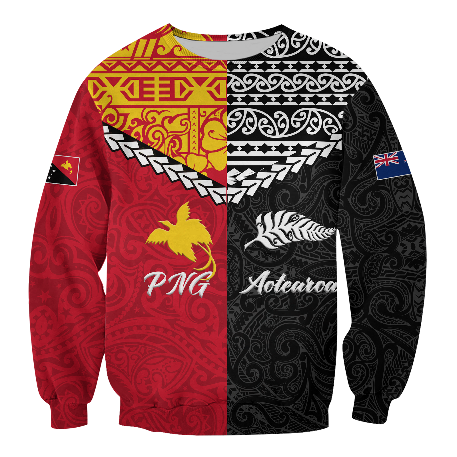 Papua New Guinea Combine New Zealand Maori Aotearoa Heritage Sweatshirt - LT12 Unisex Red - Polynesian Pride