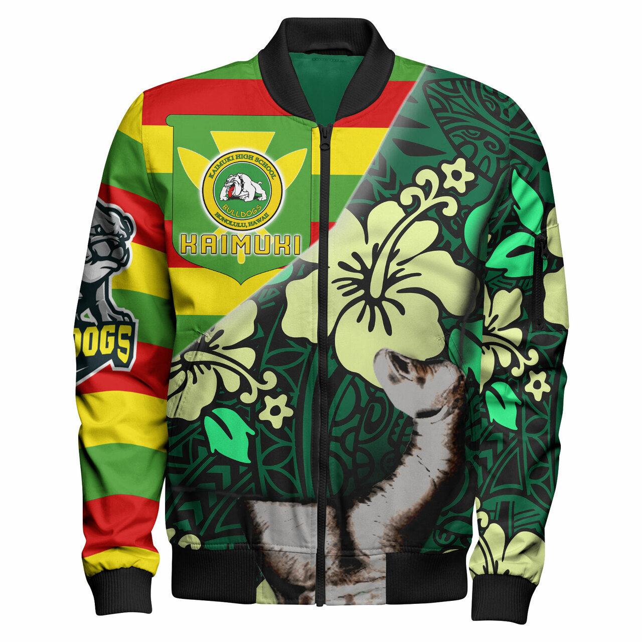 Hawaii Kaimuki High School Polynesian Patronage Bomber Jacket - Kaimuki High School Bloods In My Veins LT10 Unisex Green - Polynesian Pride
