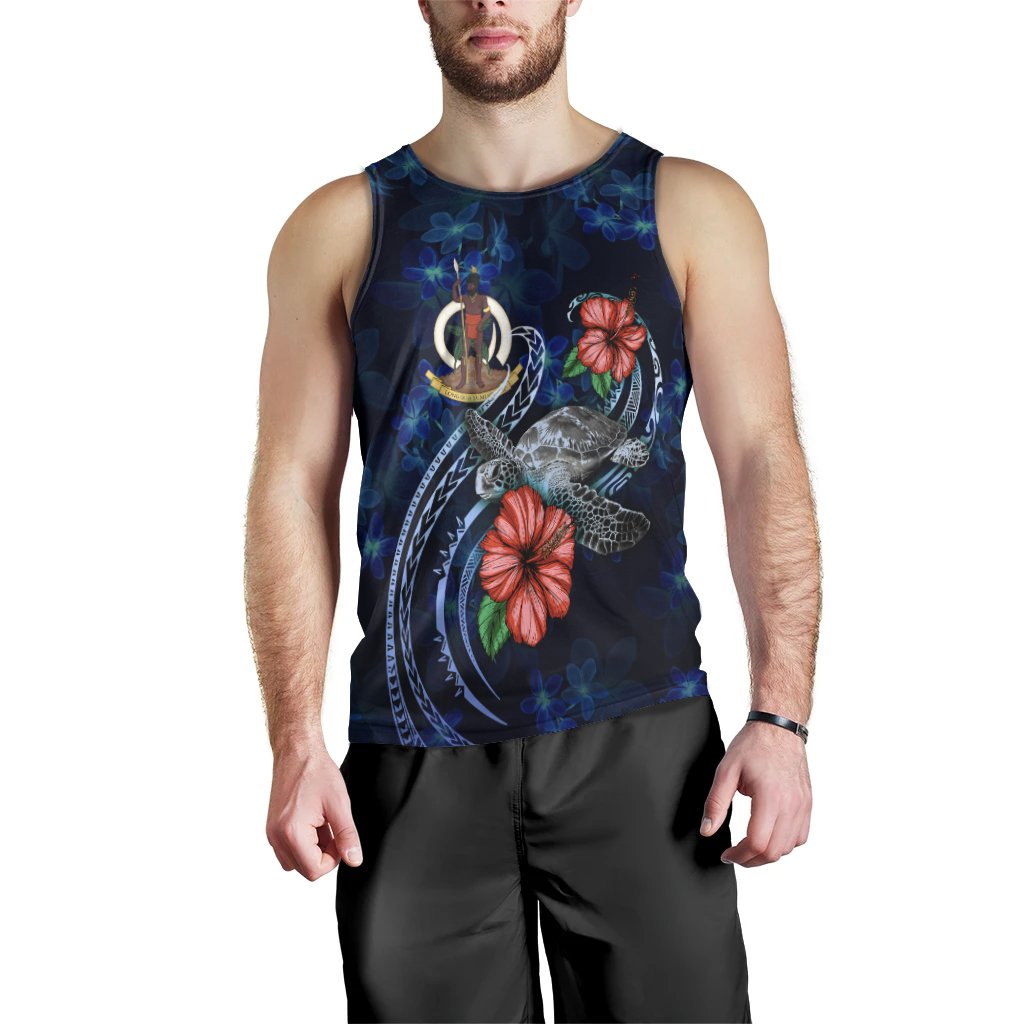 Vanuatu Polynesian Men Tank Top - Blue Turtle Hibiscus - Polynesian Pride