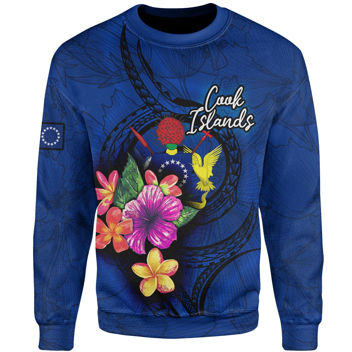 Cook Islands Polynesian Sweater - Floral With Seal Blue Unisex Blue - Polynesian Pride