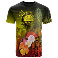 Fsm T Shirt Humpback Whale with Tropical Flowers (Yellow) Unisex Yellow - Polynesian Pride