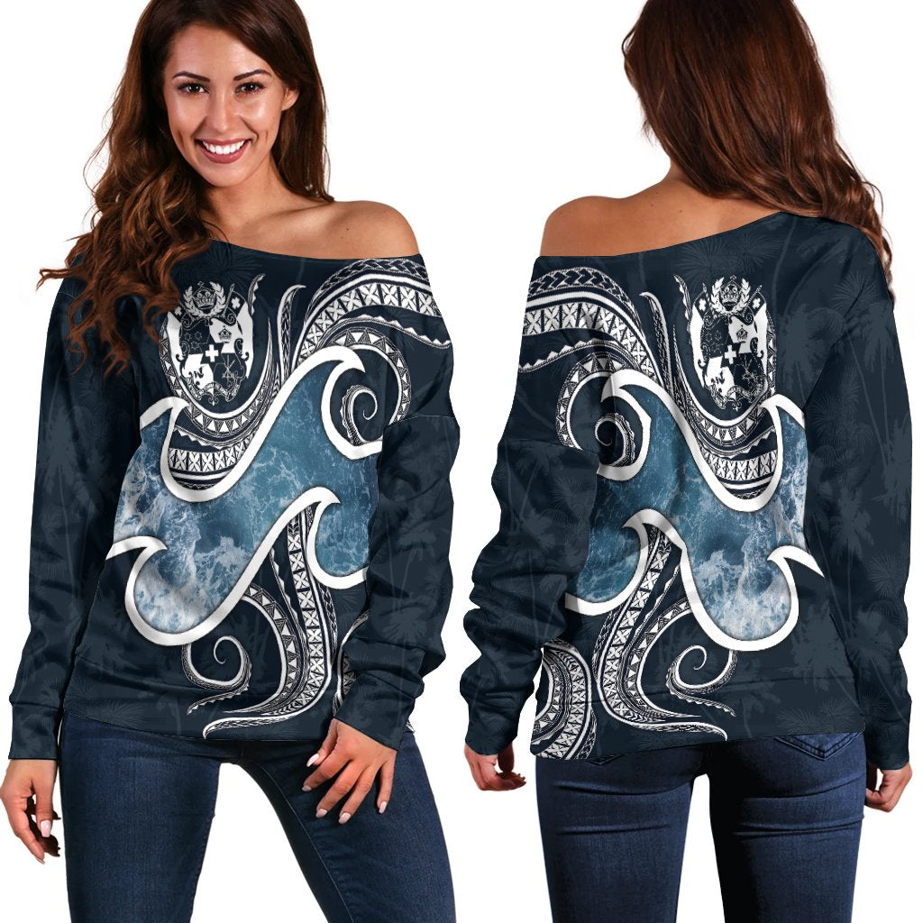 Tonga Polynesian Off Shoulder Sweater - Ocean Style - Polynesian Pride