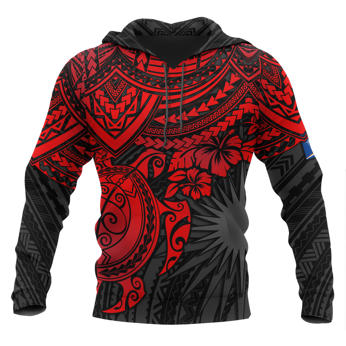 Marshall Islands Polynesian Hoodie Red Turtle Unisex Red - Polynesian Pride