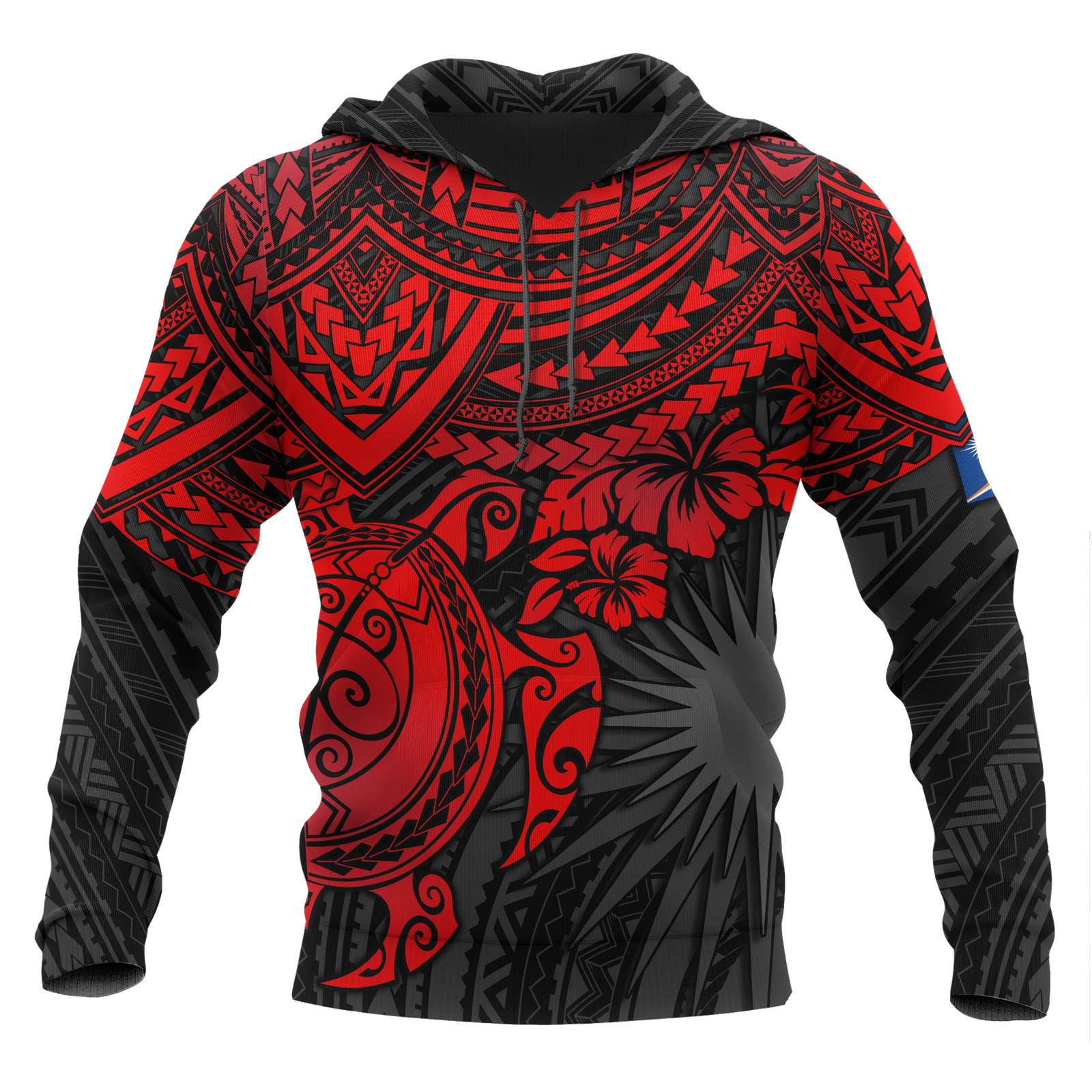 Marshall Islands Polynesian Hoodie Red Turtle Unisex Red - Polynesian Pride