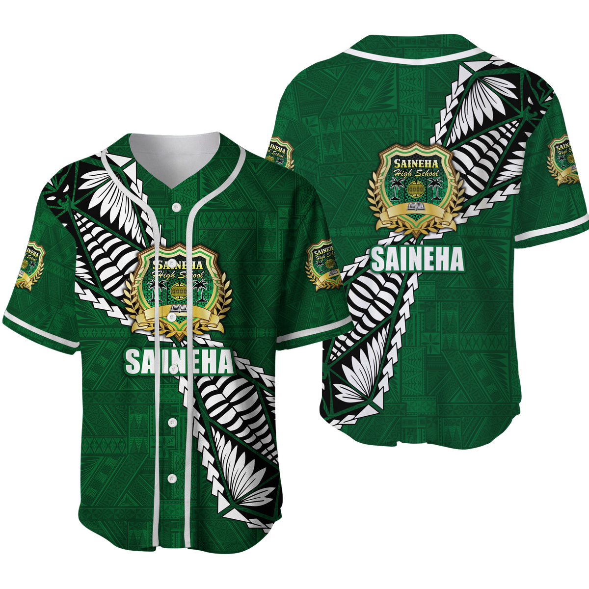 Tonga Saineha High School Tongan Patterns Baseball Jersey - LT12 Unisex Green - Polynesian Pride