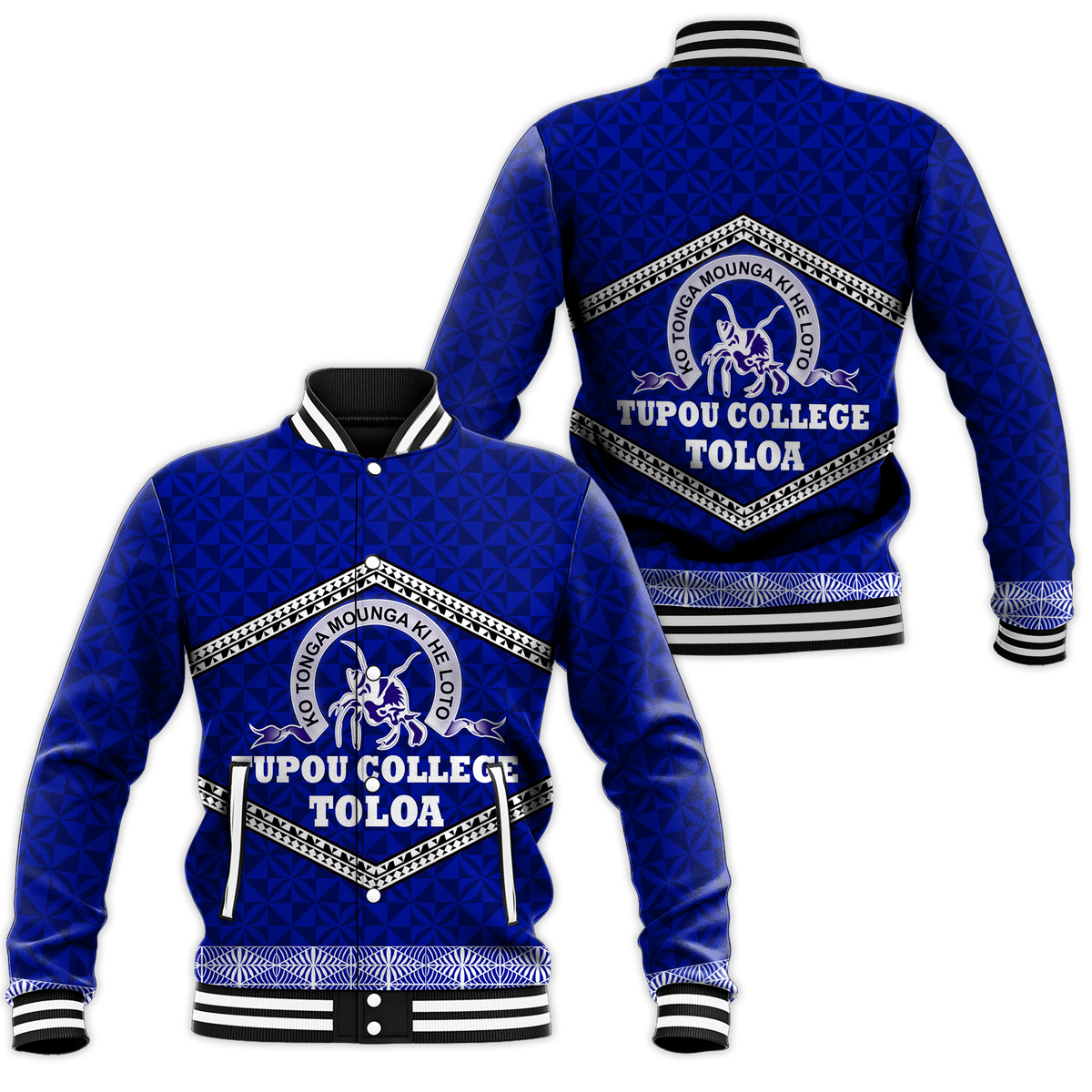 Tonga Tupou College Toloa Baseball Jacket - Ngatu Pattern - LT12 Unisex Red - Polynesian Pride