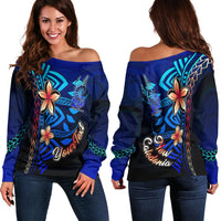 New Caledonia Custom Personalised Women's Off Shoulder Sweater - Vintage Tribal Moutain Blue - Polynesian Pride