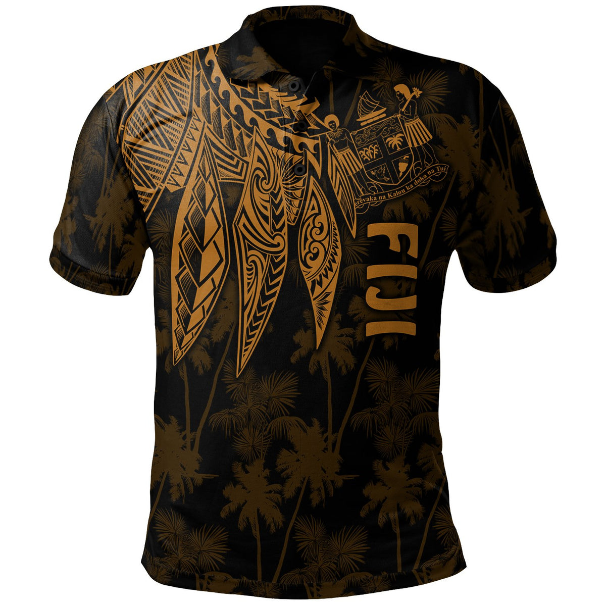 Fiji Polo Polynesian Wings (Golden) Unisex Blue - Polynesian Pride