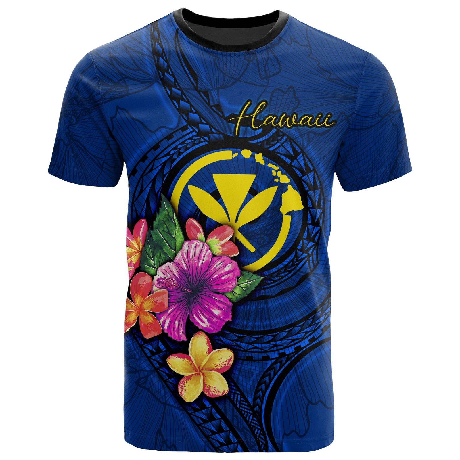 Hawaii Polynesian T Shirt Floral With Seal Blue Unisex Blue - Polynesian Pride