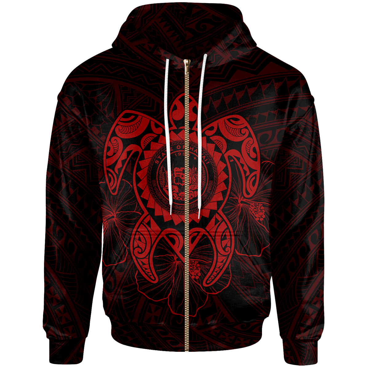 Hawaii Polynesian Zip up Hoodie Vintage Polynesian Turtle (Red) Unisex Red - Polynesian Pride