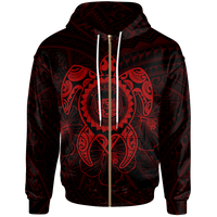Hawaii Polynesian Zip up Hoodie Vintage Polynesian Turtle (Red) Unisex Red - Polynesian Pride