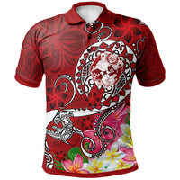 Tonga Polo Shirt Turtle Plumeria (RED) Unisex Red - Polynesian Pride