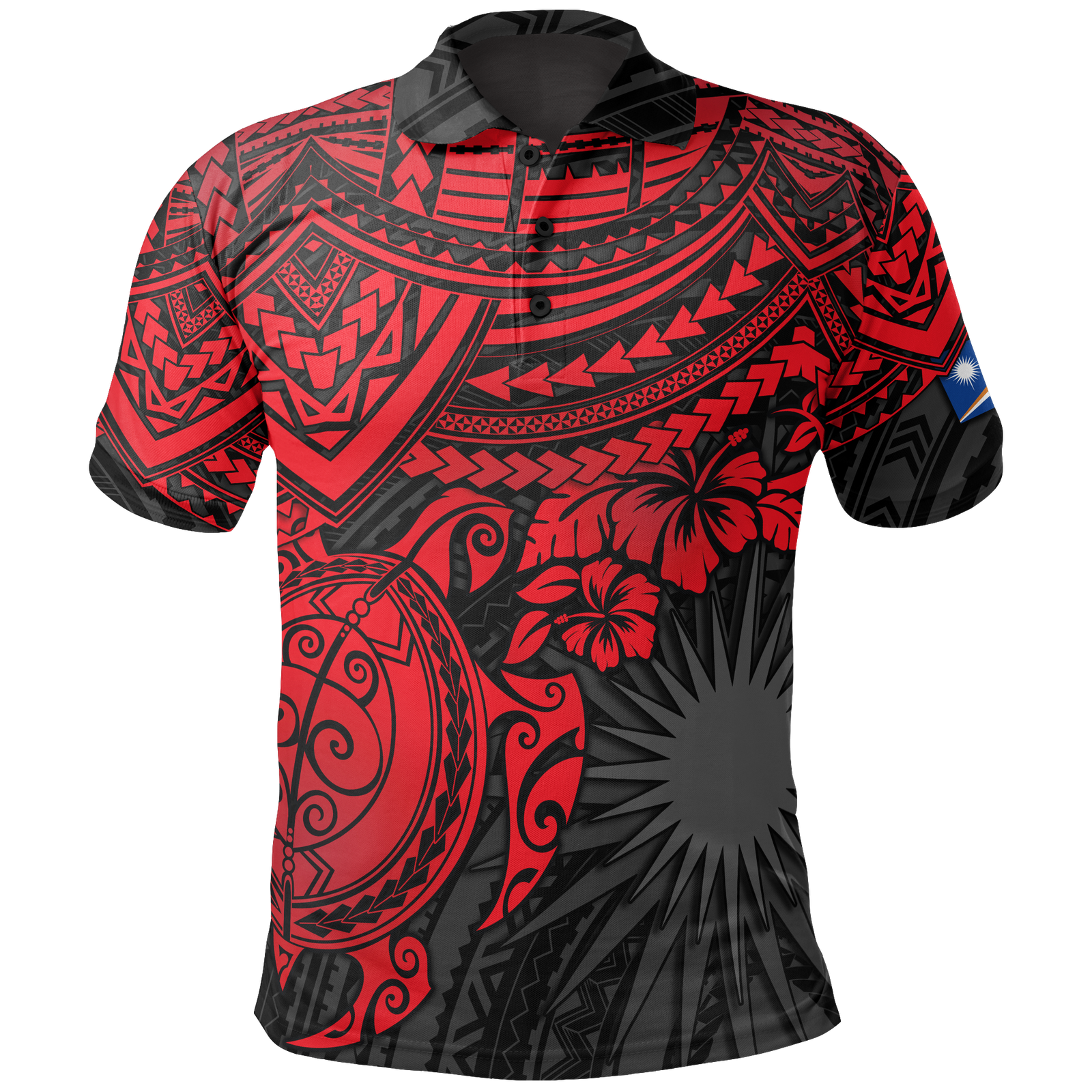 Cook Islands Polo Shirt Kuki Airani Flag Red Turtle Hibiscus Unisex Red - Polynesian Pride
