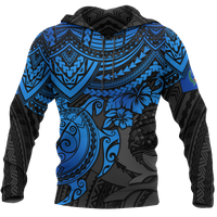Pohnpei Hoodie Polynesian Blue Turtle Unisex BLUE - Polynesian Pride