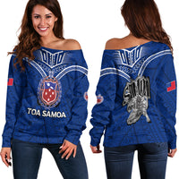 Toa Samoa Rugby Women Off Shoulder Sweatshirt - Samoan Warrior Pride - LT12 Women Off Shoulder Sweater Blue - Polynesian Pride