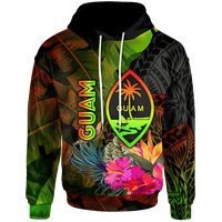 Guam Polynesian Hoodie Hibiscus and Banana Leaves Unisex Reggae - Polynesian Pride
