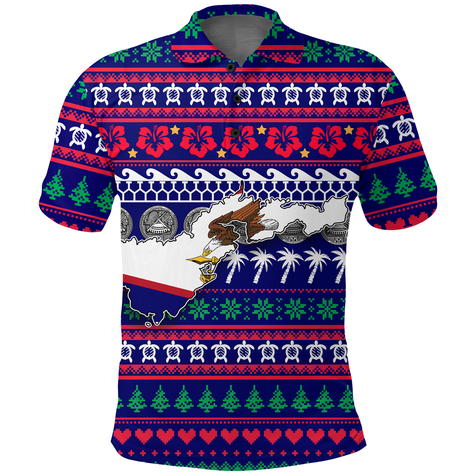 American Samoa Christmas Polo Shirt Ugly Christmas LT12 Unisex Blue - Polynesian Pride