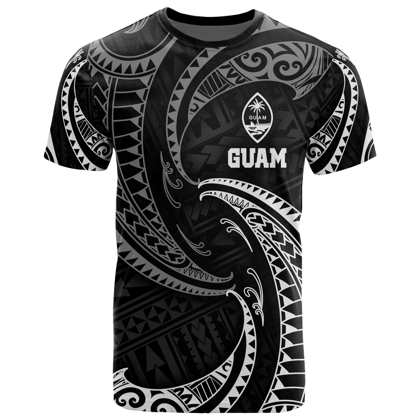 Guam Polynesian All Over T Shirt White Tribal Wave Unisex White - Polynesian Pride