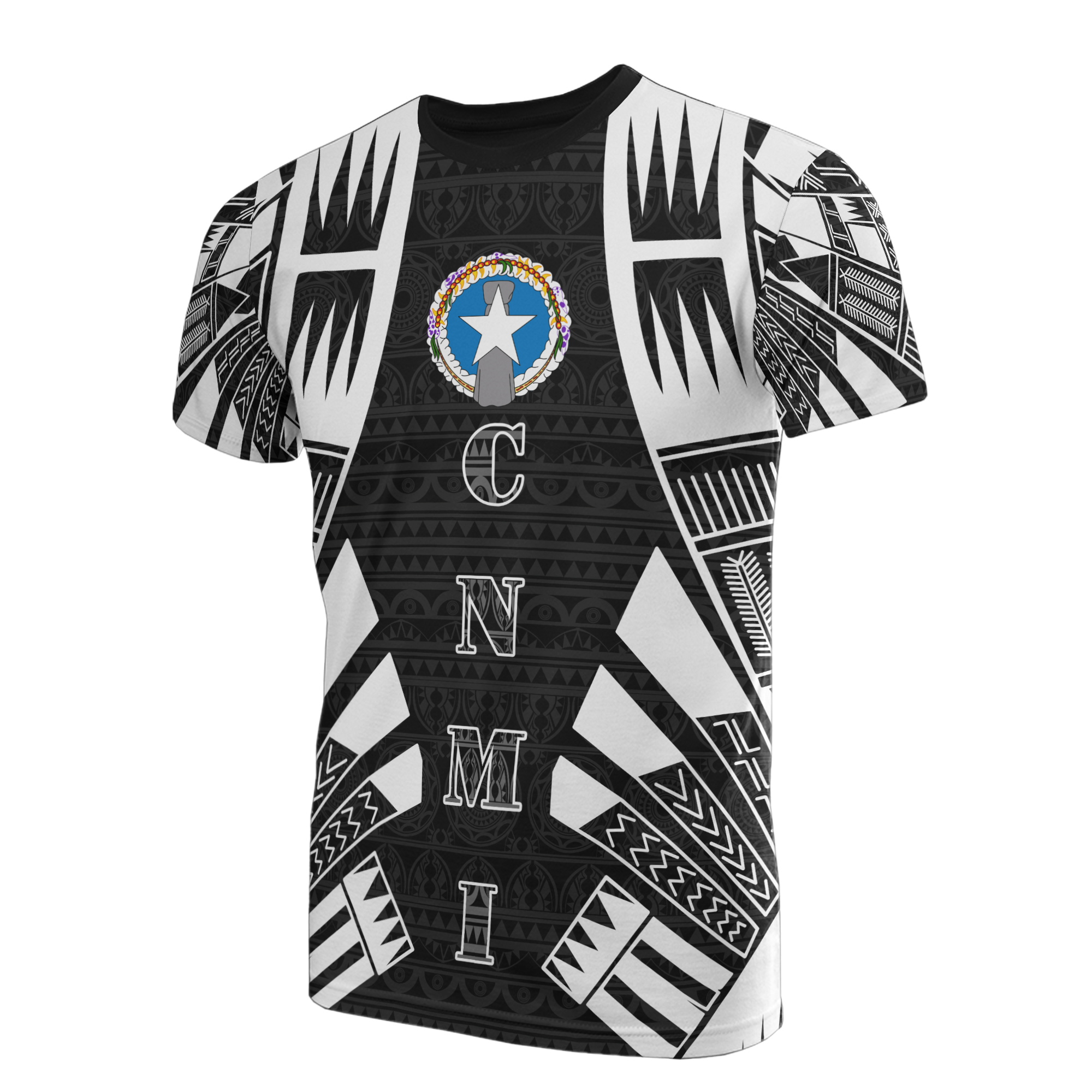 Northern Mariana Islands T Shirt C N M I FLag Polynesian Tattoo Style Unisex Black - Polynesian Pride