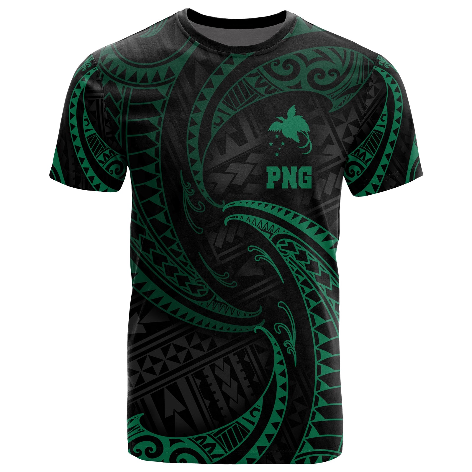 Papua New Guinea Polynesian All Over T Shirt Green Tribal Wave Unisex Green - Polynesian Pride