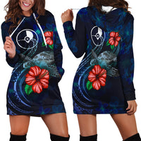 Yap Polynesian Hoodie Dress - Blue Turtle Hibiscus Blue - Polynesian Pride