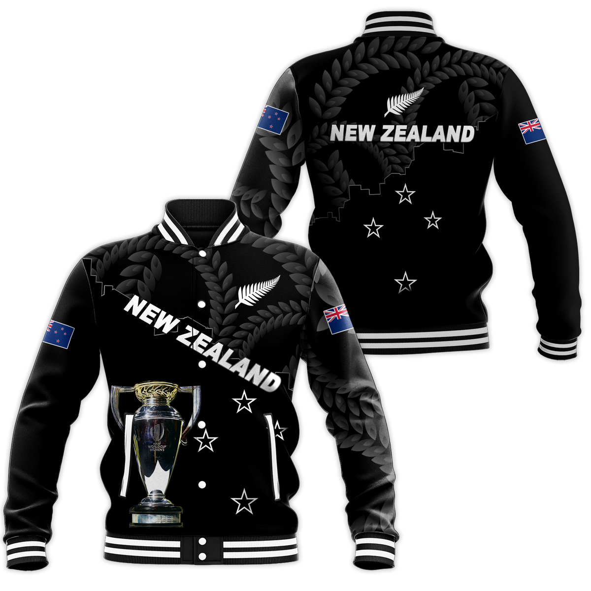 New Zealand Champions Rugby 2022 Baseball Jacket - LT12 Unisex Black - Polynesian Pride