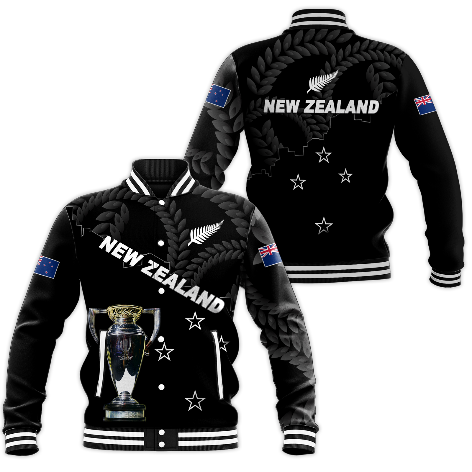 New Zealand Champions Rugby 2022 Baseball Jacket - LT12 Unisex Black - Polynesian Pride